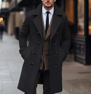 Fall Winter Men Woolen Coat Double Breasted Long