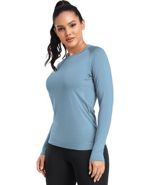 TELALEO 4 Pack Women's Compression Shirt Long Sleeve Performance Workout Baselayer Athletic Top Sports Gear Large Long Sleeve-black+grey+blue+purple