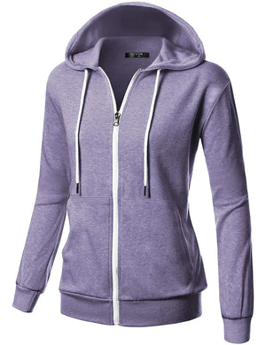 GIVON Basic Lightweight Zip Up Hoodie Long Sleeve Thin Hooded Jacket for Women with Plus Size Inside Pocket(dcf200)-lavender X-Small