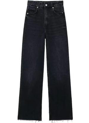 Fashion Casual High Waist Straight Wide Leg Denim Trousers For Women