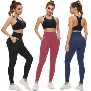 NEW YOUNG 3 Pack Leggings with Pockets for Women,High Waisted Tummy Control Workout Yoga Pants Small-Medium 3 Pack-c-black/Navy/Rose Pink