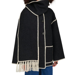 Women's Thick Woolen Coat with Scarf