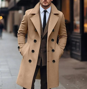 Fall Winter Men Woolen Coat Double Breasted Long