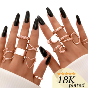 FAXHION 12PCS Gold Stackable Rings Set for Women, 18K Gold Plated Open Stacking Knuckle Ring, Adjustable Chunky Signet Rings for Gift 1-Rose-12pcs