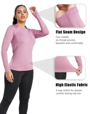 TELALEO 4 Pack Women's Compression Shirt Long Sleeve Performance Workout Baselayer Athletic Top Sports Gear Large Long Sleeve-black+grey+blue+purple