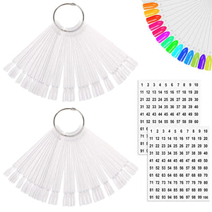 JASSINS 150 Pcs Nail Swatch Sticks with Ring and Number posted, Clear Fan-shaped Nail Art Polish Practice Display Tips Nail Sample Sticks, Nail Practice Color Display Polish Board C. Transparent (150 PCS)