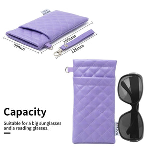 Face Shadow Double Glasses Case Soft Eyeglass Case For Women Men Squeeze Top Sunglasses Case With Cleaning Cloth Pu Purple