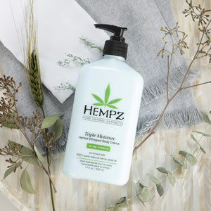 HEMPZ Triple Moisture Body Moisturizer, 17 Oz – Hydrating Lotion Rich with Minerals, Vitamin C, & Hempseed Oil to Nourish & Repair Extremely Dry or Sensitive Skin for Body 17 Fl Oz (Pack of 1)