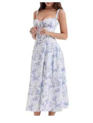 Elegant Midi Dress for Women – Sleeveless Corset Bandeau with Lace-Up and Side Split Hem