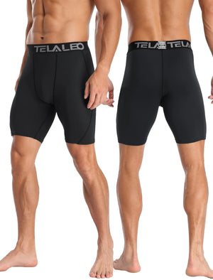 TELALEO 5/6 Pack Compression Shorts Men Spandex Sport Shorts Athletic Workout Running Performance Baselayer Underwear Black(6pcs) Small