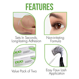 DUO Brush-On Strip Lash Adhesive with Vitamins A, C & E, Clear, Non-Irritating, Fast Drying Lash Glue, Easy to Use, Safe for Sensitive Eyes and Skin, 0.18 oz, 2-Packs 0.18 Ounce (Pack of 2) Clear (Peggable)