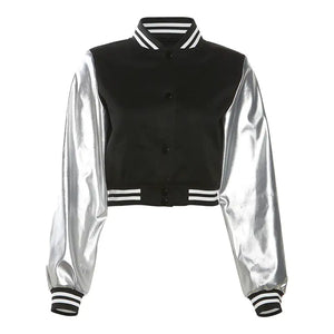 Metallic Cropped Varsity Jacket