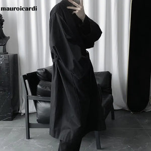 Mauroicardi Autumn Long Black Oversized Trench Coat