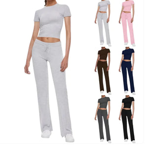 Solid Color T-shirt Casual Pants Suit