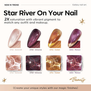 modelones Cat Eye Gel Nail Polish Set 6 Colors, Glitter Nude Shiny Champagne Burgundy Gold Magnetic Effect Sparkle Stunning Home Nail Art Gel Kit Gift A- Cosmo Party