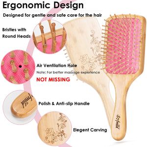 Sofmild Hair Brush-Natural Wooden Bamboo Brush-Eco Friendly Detangle Paddle Hairbrush for Women Men and Kids Massage Scalp Increase Hair Growth Rose