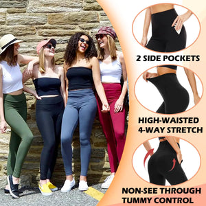 NEW YOUNG 3 Pack Leggings with Pockets for Women,High Waisted Tummy Control Workout Yoga Pants Small-Medium 3 Pack-c-black/Navy/Rose Pink