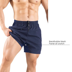 Men's 5" Running Shorts 2 Pack Quick Dry Athletic Workout Gym Shorts with Zipper Pockets Medium Navy/Green