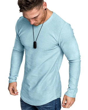 Fashion Mens T Shirt Muscle Gym Workout Athletic Shirt Cotton Tee Shirt Top Skyblue-long Small