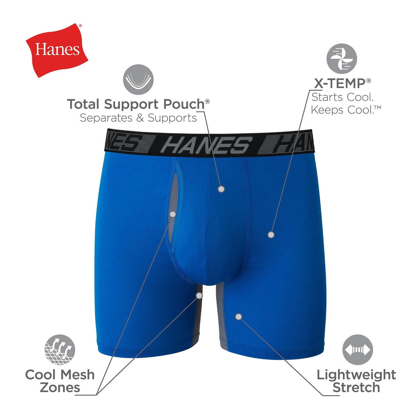 Hanes Men’s Total Support Pouch Boxer Briefs, X-Temp Cooling, Moisture-Wicking Underwear, Regular, Long-leg and Trunk, 3-Pack Regular Leg Large Regular Leg - Marled