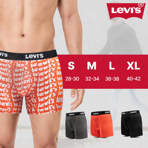 Levi's Mens Underwear Microfiber Boxer Brief for Men Ultra Soft 4 Pack Small Black, Orange, Charcoal. Orange Print