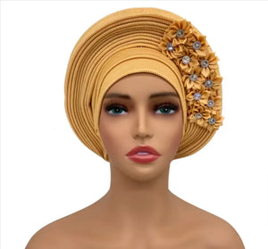 Stunning Floral Auto Gele Headwraps - 2024 New African Turban for Elegant Weddings & Parties