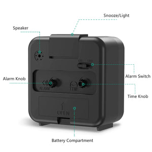LED Desk Alarm Clock Nightlight Snooze Quiet Non Ticking Battery Powered Bedroom