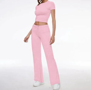 Solid Color T-shirt Casual Pants Suit